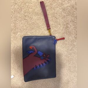 Tory Burch Horse Logo Navy Blue Leather Large Pouch Clutch